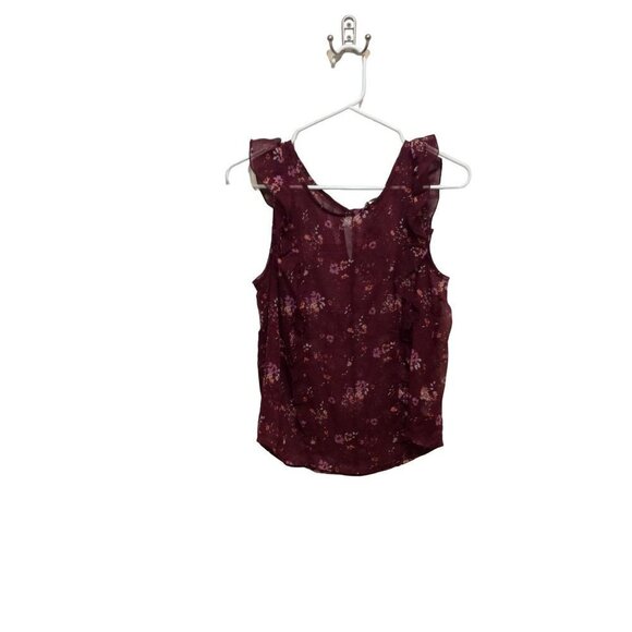 Arizona Jeans Women Sheer Floral Top Size XL Burgandy Polyester sku11 - Picture 1 of 5